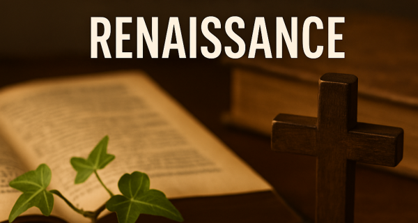 Open Bible on a wooden table with a wooden cross and ivy leaves, symbolizing faith, reflection, and spiritual renewal.
